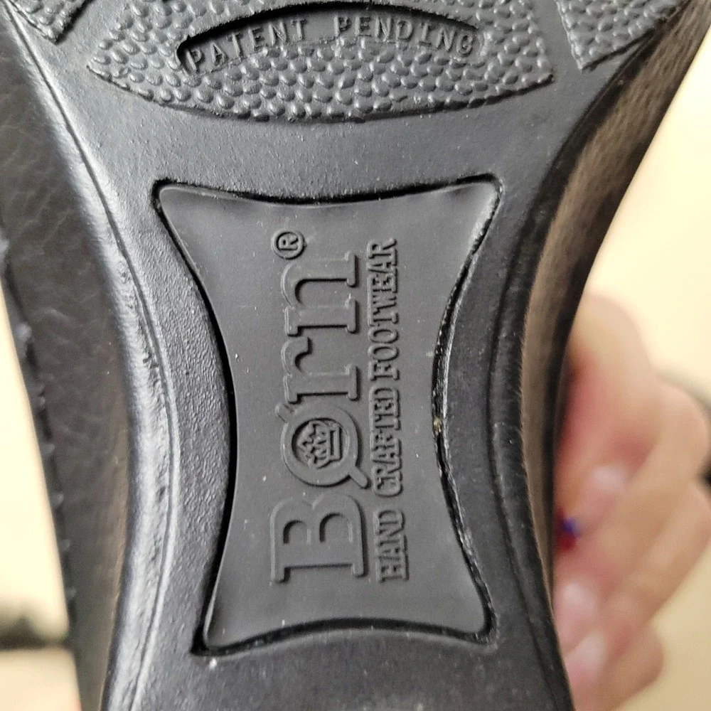 Born Black Leather Mary Jane Wedge Shoes F35303 Pebbled Buckle Strap Handcrafted